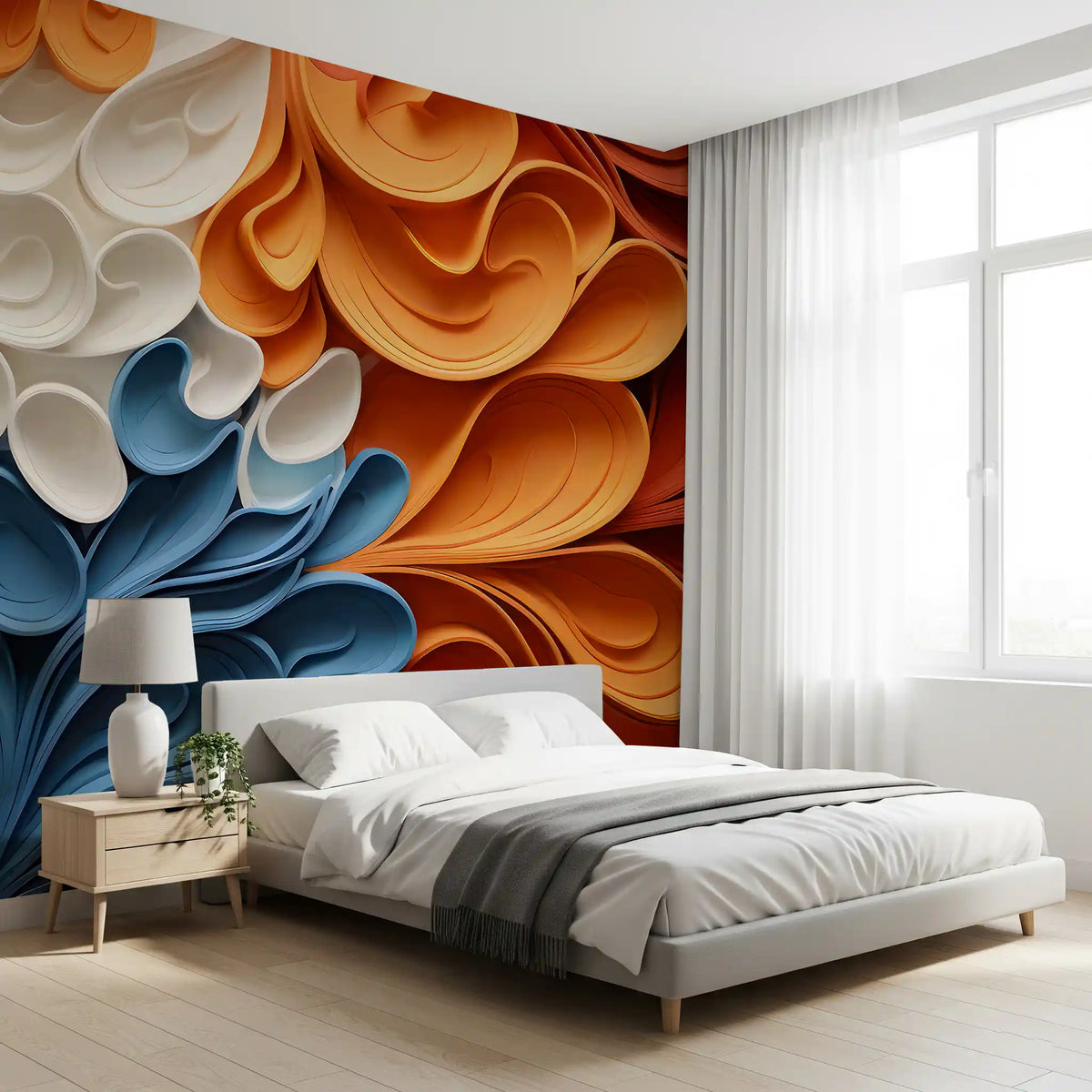 Papier peint panoramique mural artistique aux vagues tourbillonnantes et vibrantes