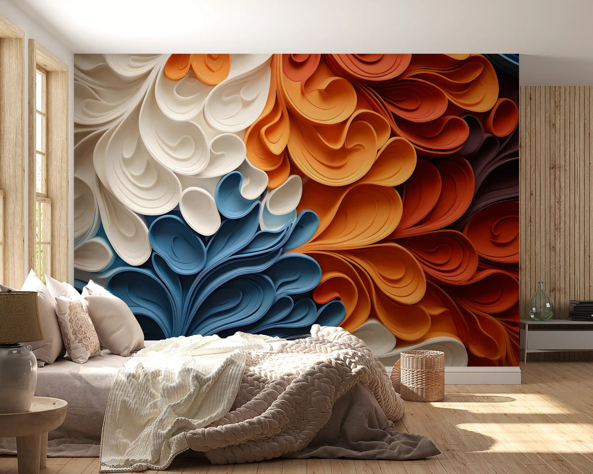 Papier peint panoramique mural artistique aux vagues tourbillonnantes et vibrantes
