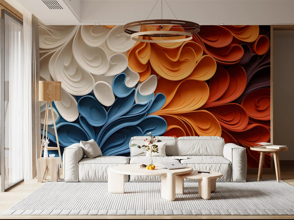 Papier peint panoramique mural artistique aux vagues tourbillonnantes et vibrantes