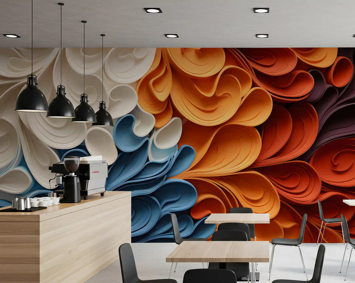 Papier peint panoramique mural artistique aux vagues tourbillonnantes et vibrantes