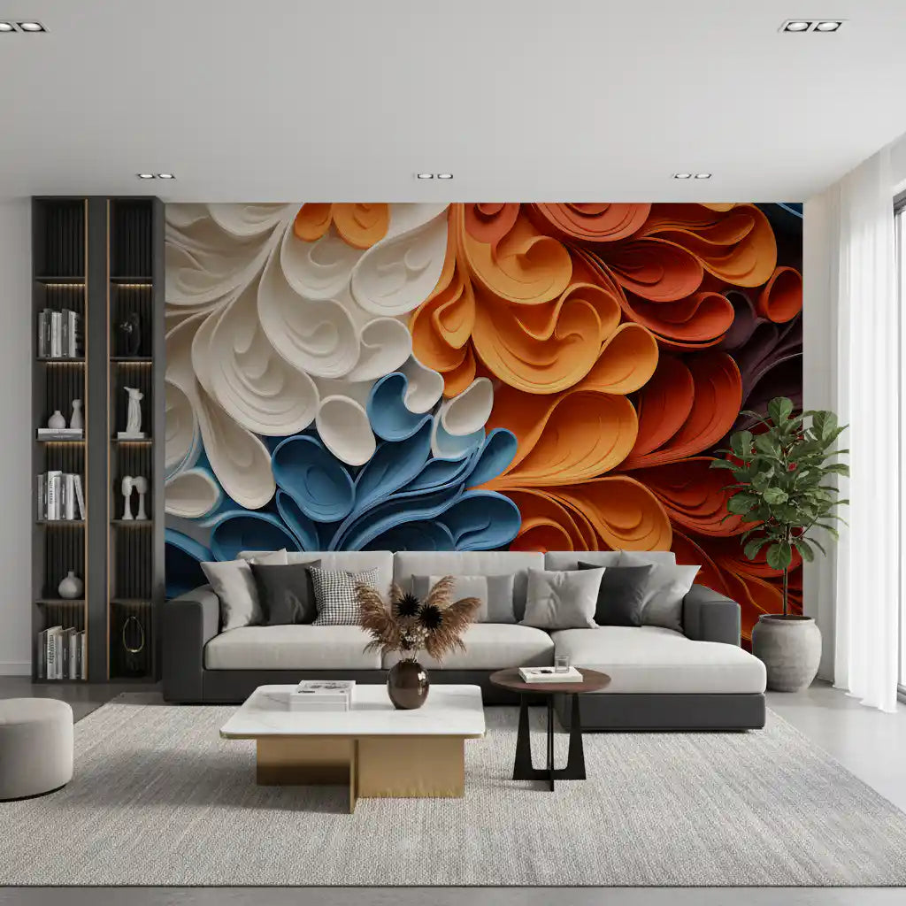 Papier peint panoramique mural artistique aux vagues tourbillonnantes et vibrantes