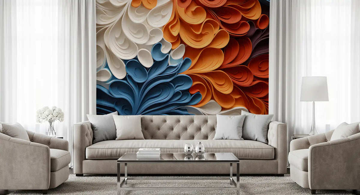 Papier peint panoramique mural artistique aux vagues tourbillonnantes et vibrantes