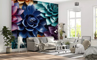 Mural de Parede Floral Escultural em Camadas com Tons de Joias