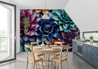 Mural de Parede Floral Escultural em Camadas com Tons de Joias