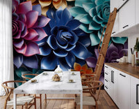 Mural de Parede Floral Escultural em Camadas com Tons de Joias