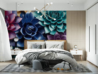 Mural de Parede Floral Escultural em Camadas com Tons de Joias