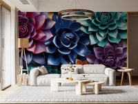 Mural de Parede Floral Escultural em Camadas com Tons de Joias