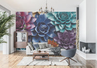Mural de Parede Floral Escultural em Camadas com Tons de Joias