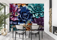 Mural de Parede Floral Escultural em Camadas com Tons de Joias