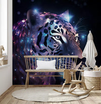 Wandbild „Neon-Leopard – Kosmische Begegnung“