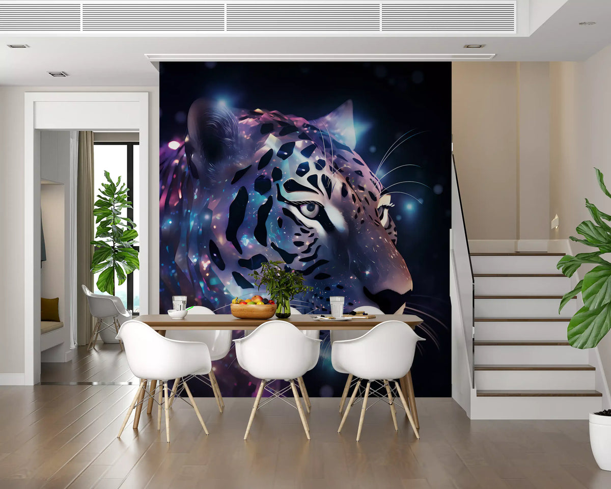 Wandbild „Neon-Leopard – Kosmische Begegnung“
