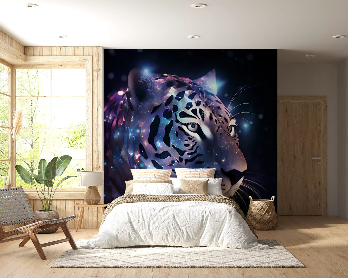 Wandbild „Neon-Leopard – Kosmische Begegnung“