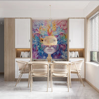 Wandbild mit pastellfarbenem Blumenmaskenmotiv