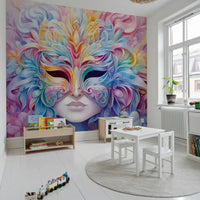 Wandbild mit pastellfarbenem Blumenmaskenmotiv