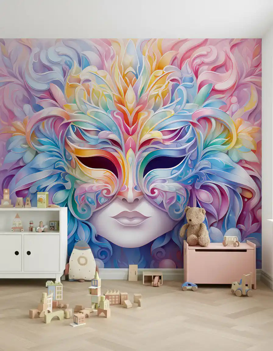 Wandbild mit pastellfarbenem Blumenmaskenmotiv