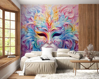 Wandbild mit pastellfarbenem Blumenmaskenmotiv