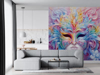 Wandbild mit pastellfarbenem Blumenmaskenmotiv