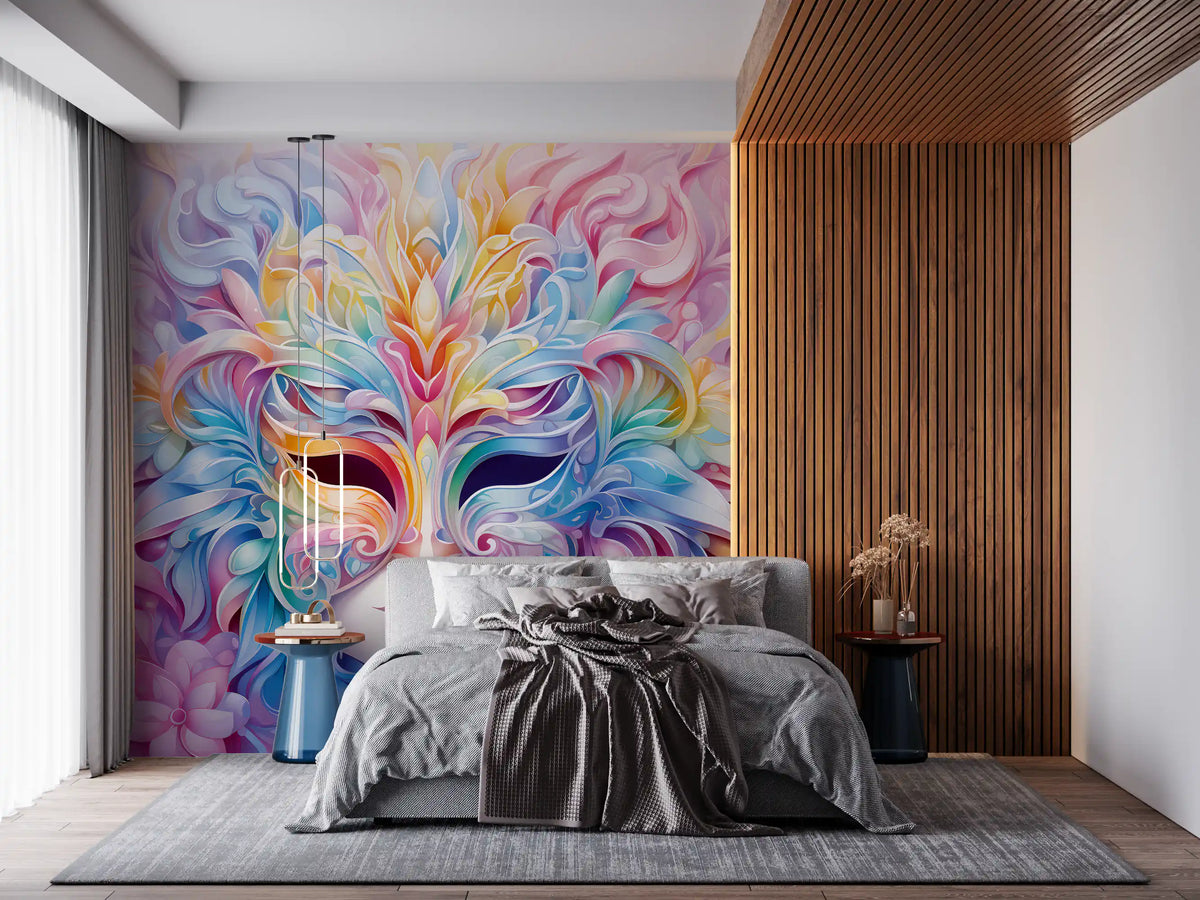Wandbild mit pastellfarbenem Blumenmaskenmotiv