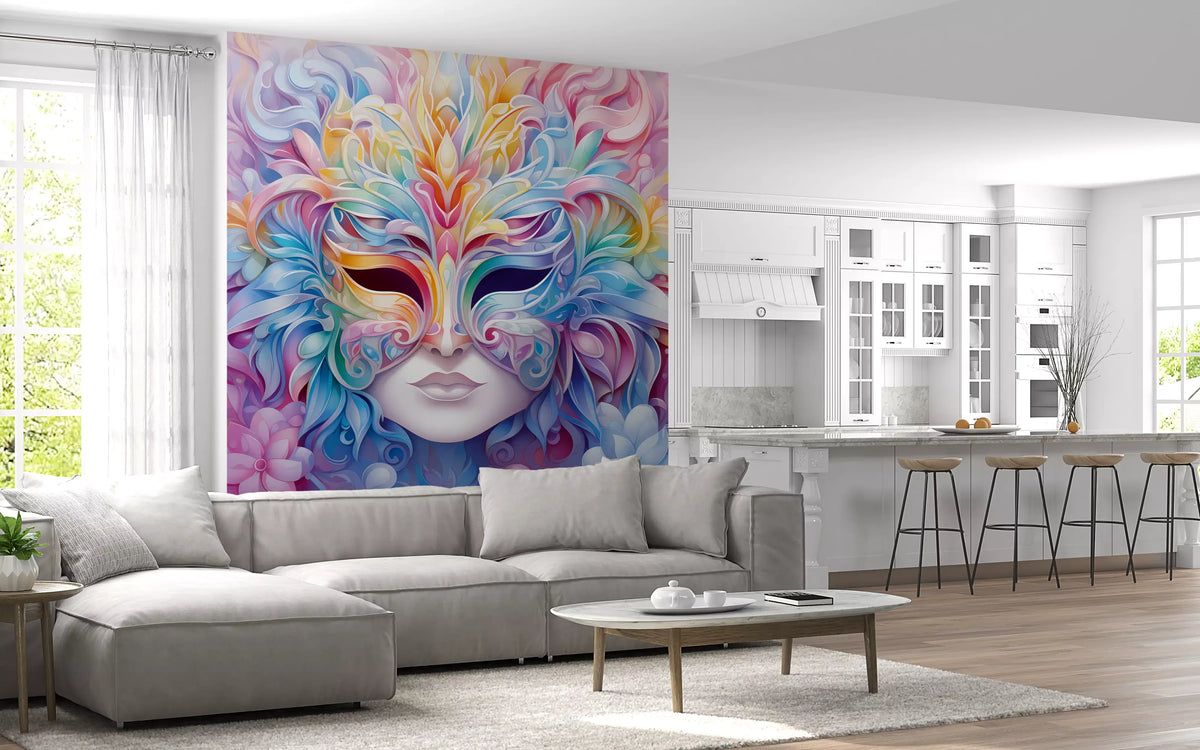 Wandbild mit pastellfarbenem Blumenmaskenmotiv