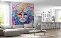 Wandbild mit pastellfarbenem Blumenmaskenmotiv