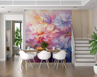 Etherele pastelkleurige bloemenmuurschildering