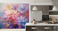 Etherele pastelkleurige bloemenmuurschildering