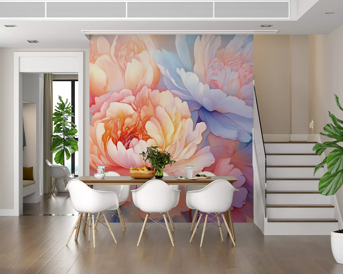 Verträumtes Wandbild mit einer Pfingstrosenblüten-Illustration