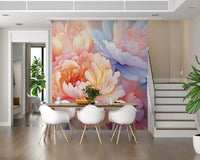 Verträumtes Wandbild mit einer Pfingstrosenblüten-Illustration