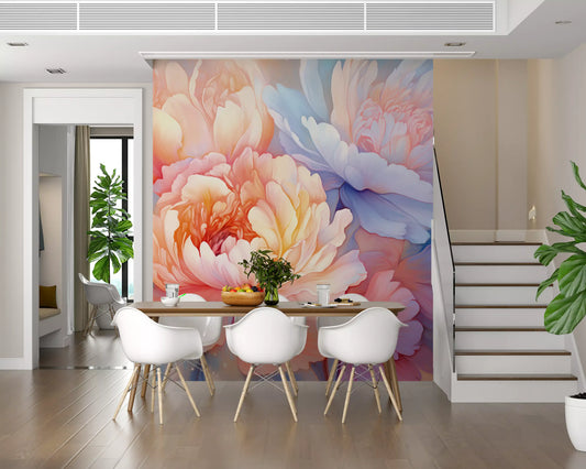 Mural de pared con ilustración floral de peonías de ensueño
