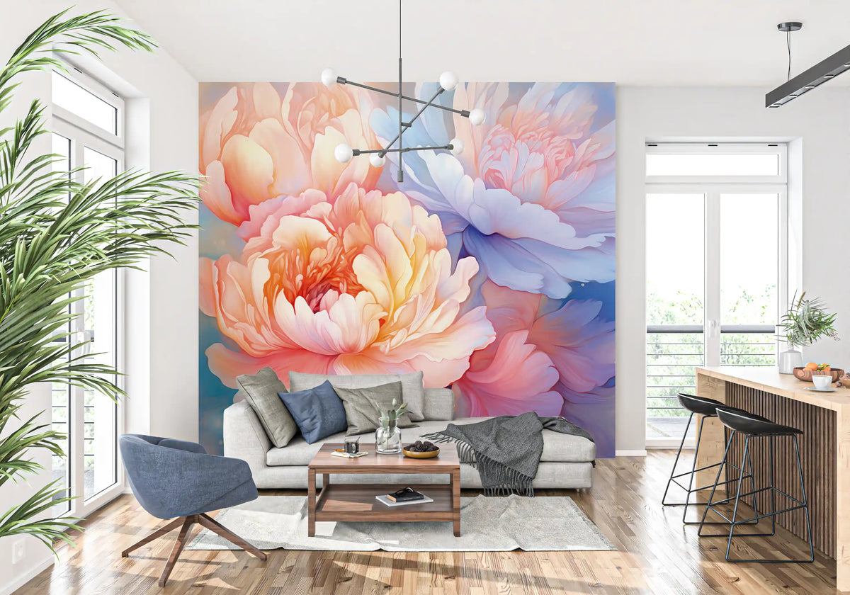 Verträumtes Wandbild mit einer Pfingstrosenblüten-Illustration
