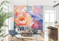 Verträumtes Wandbild mit einer Pfingstrosenblüten-Illustration
