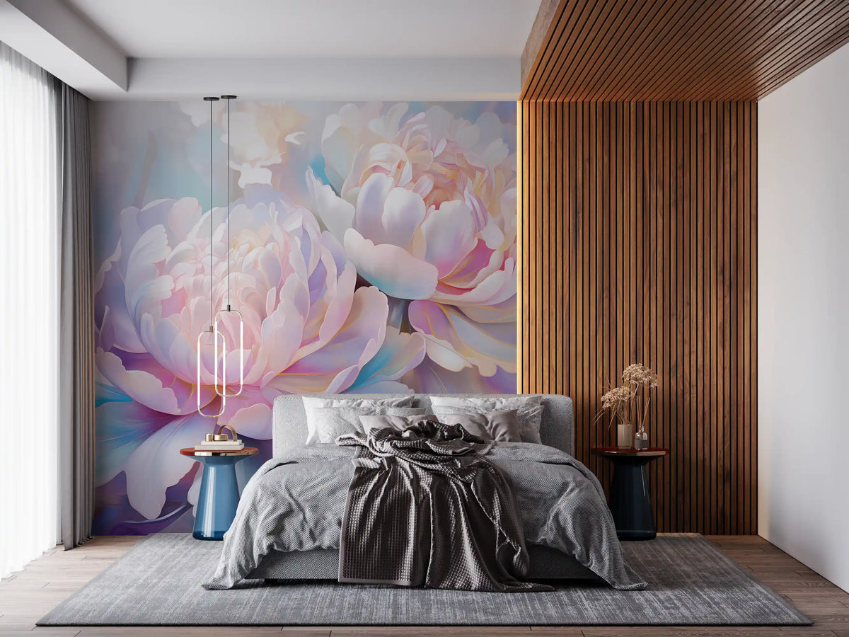 Abstraktes Wandbild mit botanischen Pfingstrosenblättern