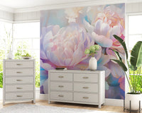 Abstraktes Wandbild mit botanischen Pfingstrosenblättern