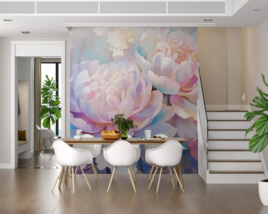 Abstraktes Wandbild mit botanischen Pfingstrosenblättern