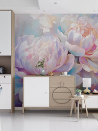 Abstraktes Wandbild mit botanischen Pfingstrosenblättern