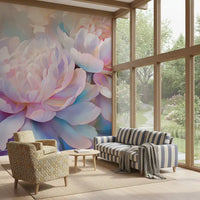 Abstraktes Wandbild mit botanischen Pfingstrosenblättern