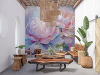 Abstraktes Wandbild mit botanischen Pfingstrosenblättern