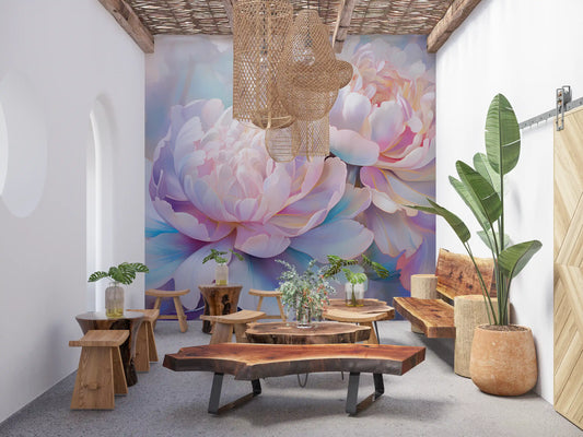 Abstraktes Wandbild mit botanischen Pfingstrosenblättern