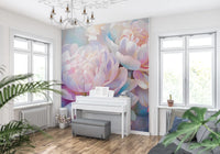 Abstraktes Wandbild mit botanischen Pfingstrosenblättern