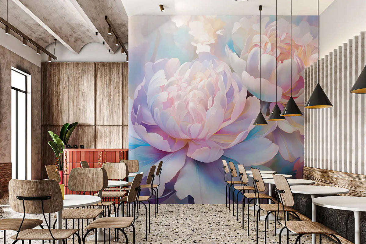 Abstraktes Wandbild mit botanischen Pfingstrosenblättern
