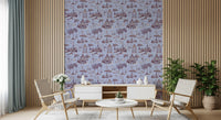 Papel de parede com cenário de jardim vitoriano moderno Toile de Jouy com cisnes - contraste de tons quentes e frios