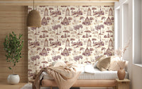 Papel de parede Modern Toile de Jouy com cisnes, cenário de jardim vitoriano - contraste intenso