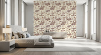 Papel de parede Modern Toile de Jouy com cisnes, cenário de jardim vitoriano - contraste intenso
