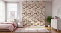 Papel de parede Modern Toile de Jouy com cisnes, cenário de jardim vitoriano - contraste intenso