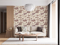 Papel de parede Modern Toile de Jouy com cisnes, cenário de jardim vitoriano - contraste intenso
