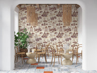 Papel de parede Modern Toile de Jouy com cisnes, cenário de jardim vitoriano - contraste intenso