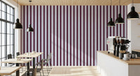 Papier peint à rayures verticales effet lin Ivy League - bordeaux, lilas et crème