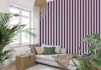 Papier peint à rayures verticales effet lin Ivy League - bordeaux, lilas et crème