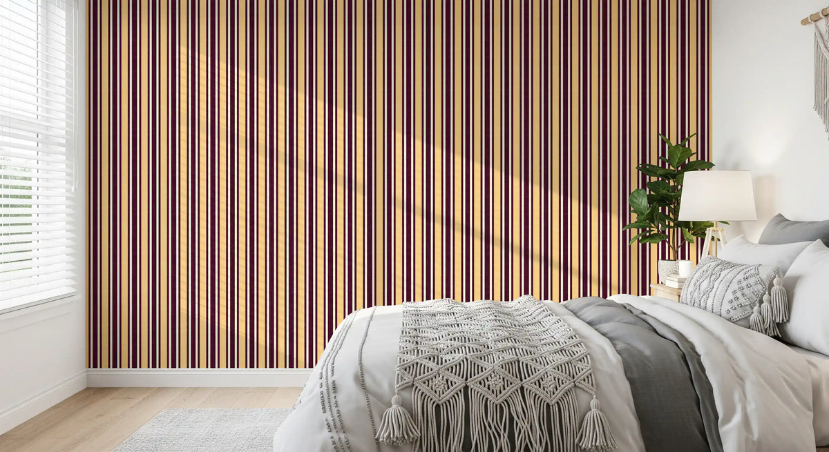 Tapet Ivy League cu dungi verticale cu aspect de in fals - bordo unt și crem