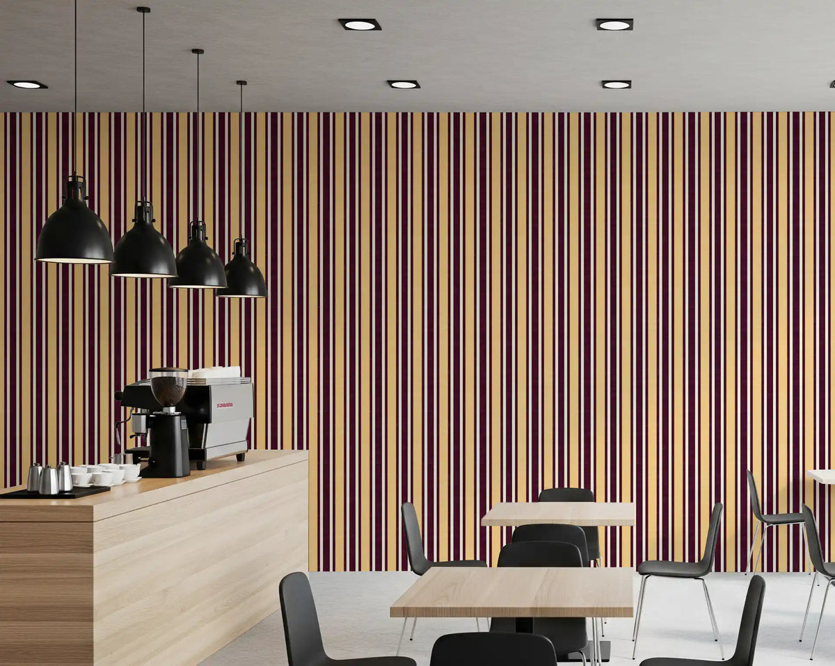 Tapet Ivy League cu dungi verticale cu aspect de in fals - bordo unt și crem